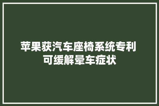 苹果获汽车座椅系统专利 可缓解晕车症状