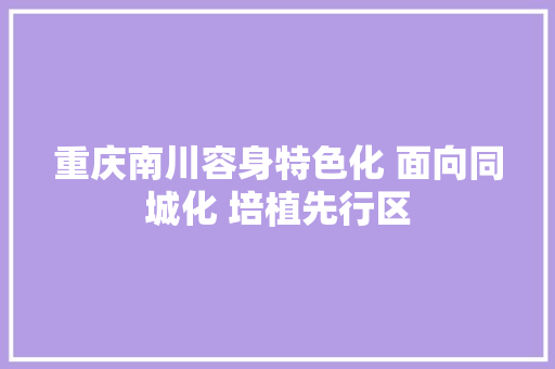 重庆南川容身特色化 面向同城化 培植先行区
