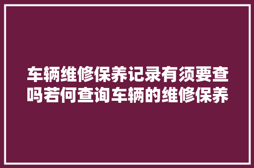 车辆维修保养记录有须要查吗若何查询车辆的维修保养记录
