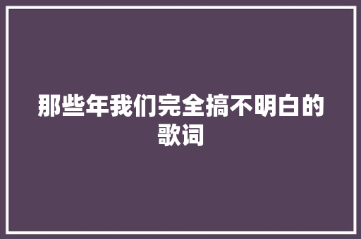 那些年我们完全搞不明白的歌词 休闲娱乐