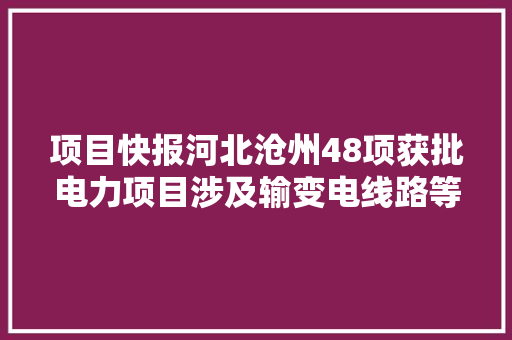 项目快报河北沧州48项获批电力项目涉及输变电线路等