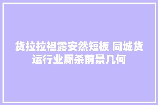 货拉拉袒露安然短板 同城货运行业厮杀前景几何