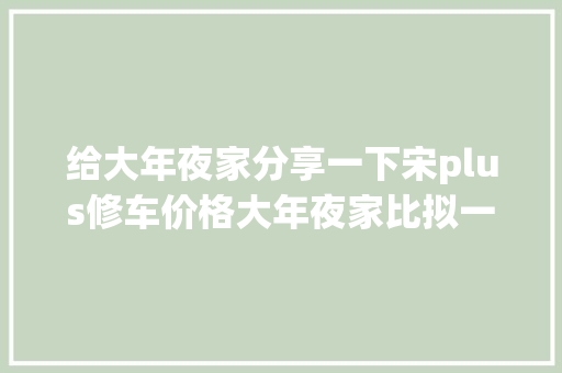 给大年夜家分享一下宋plus修车价格大年夜家比拟一下价格若何比亚迪