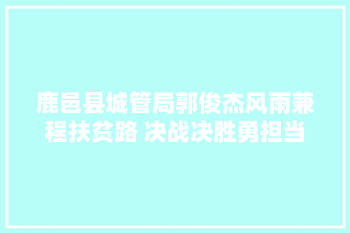 鹿邑县城管局郭俊杰风雨兼程扶贫路 决战决胜勇担当