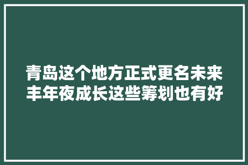 青岛这个地方正式更名未来丰年夜成长这些筹划也有好消息