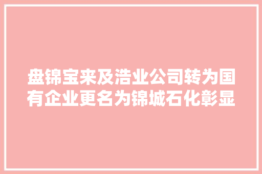 盘锦宝来及浩业公司转为国有企业更名为锦城石化彰显新气象