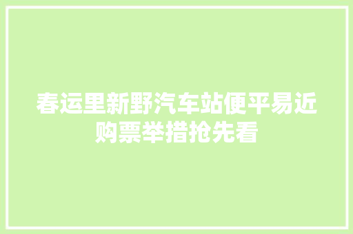 春运里新野汽车站便平易近购票举措抢先看
