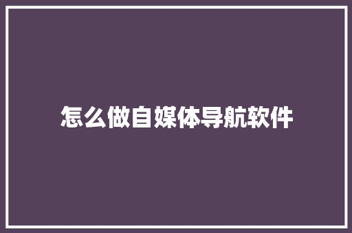 怎么做自媒体导航软件