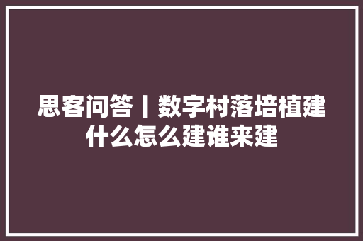 思客问答丨数字村落培植建什么怎么建谁来建