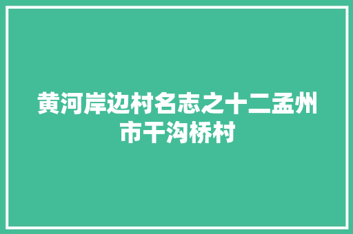 黄河岸边村名志之十二孟州市干沟桥村