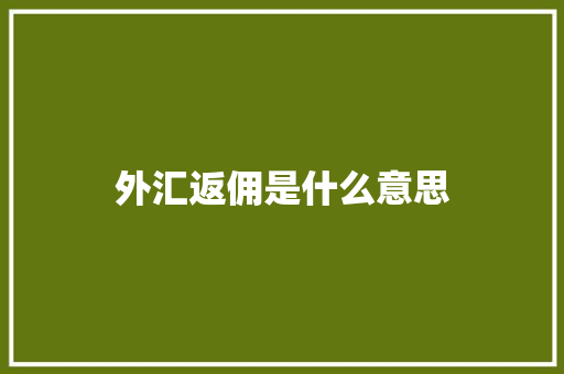 外汇返佣是什么意思