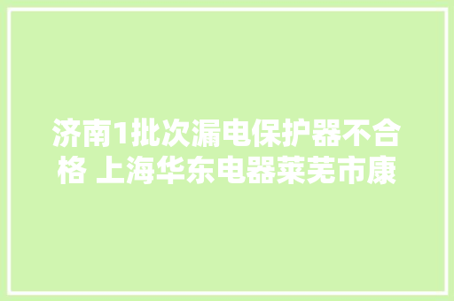 济南1批次漏电保护器不合格 上海华东电器莱芜市康际电器上黑榜