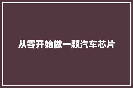 从零开始做一颗汽车芯片