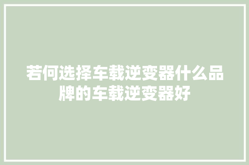 若何选择车载逆变器什么品牌的车载逆变器好