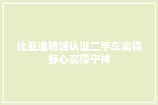 比亚迪精诚认证二手车卖得舒心买得宁神