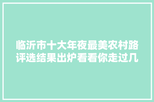 临沂市十大年夜最美农村路评选结果出炉看看你走过几条