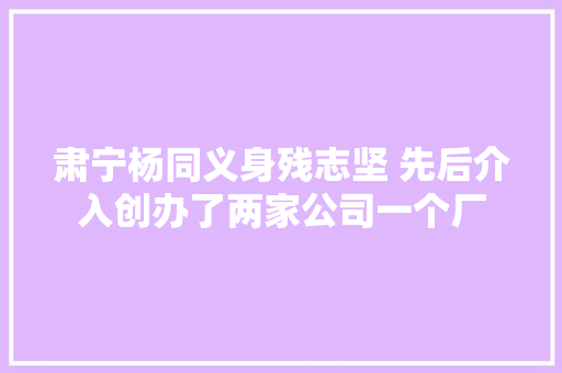 肃宁杨同义身残志坚 先后介入创办了两家公司一个厂