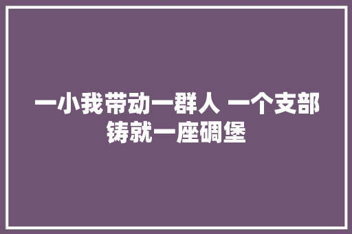 一小我带动一群人 一个支部铸就一座碉堡