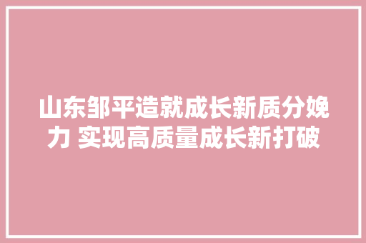 山东邹平造就成长新质分娩力 实现高质量成长新打破