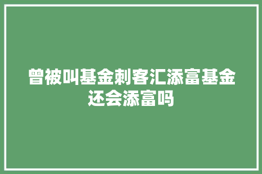 曾被叫基金刺客汇添富基金还会添富吗