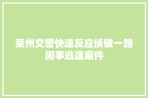 莱州交警快速反应侦破一路闹事逃逸案件