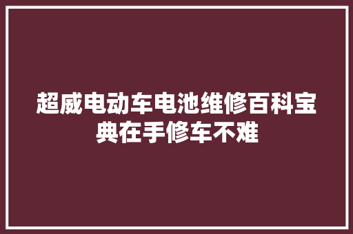 超威电动车电池维修百科宝典在手修车不难