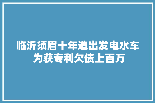 临沂须眉十年造出发电水车 为获专利欠债上百万