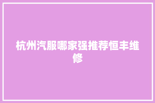 杭州汽服哪家强推荐恒丰维修