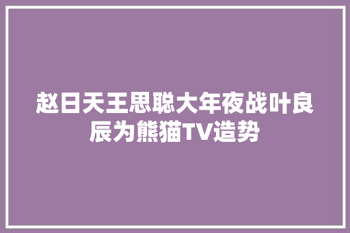 赵日天王思聪大年夜战叶良辰为熊猫TV造势