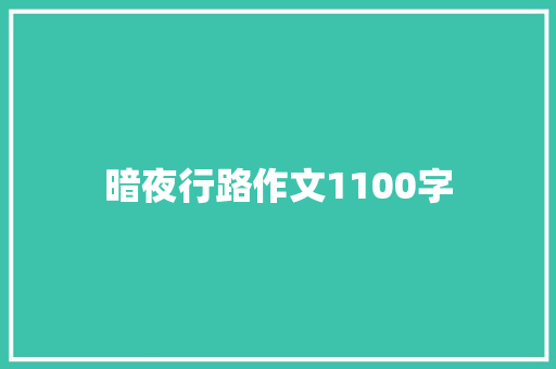 暗夜行路作文1100字
