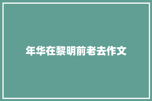 年华在黎明前老去作文