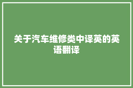 关于汽车维修类中译英的英语翻译