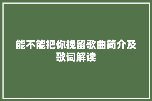 能不能把你挽留歌曲简介及歌词解读