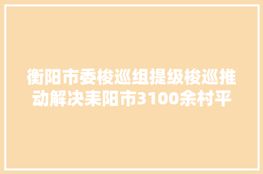 衡阳市委梭巡组提级梭巡推动解决耒阳市3100余村平易近过河难