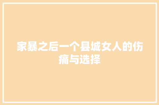 家暴之后一个县城女人的伤痛与选择