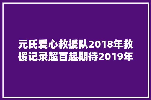 元氏爱心救援队2018年救援记录超百起期待2019年凝聚更多爱心