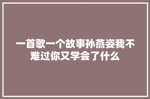 一首歌一个故事孙燕姿我不难过你又学会了什么
