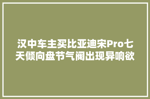 汉中车主买比亚迪宋Pro七天倾向盘节气阀出现异响欲望厂家跟4S店重视