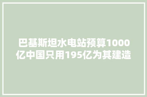 巴基斯坦水电站预算1000亿中国只用195亿为其建造这不亏本吗