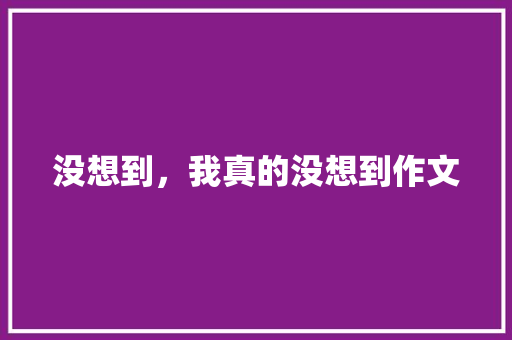 没想到，我真的没想到作文