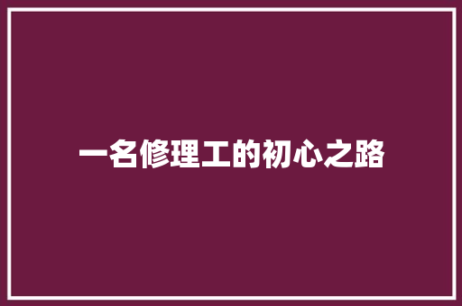 一名修理工的初心之路