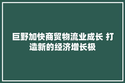 巨野加快商贸物流业成长 打造新的经济增长极