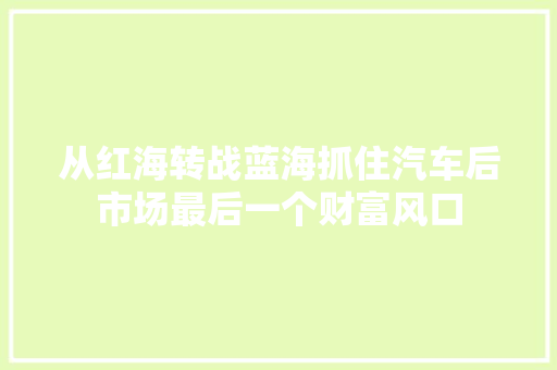 从红海转战蓝海抓住汽车后市场最后一个财富风口