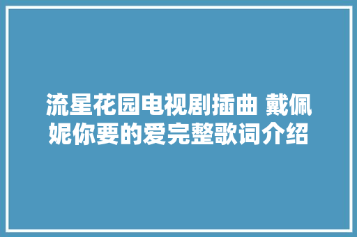 流星花园电视剧插曲 戴佩妮你要的爱完整歌词介绍
