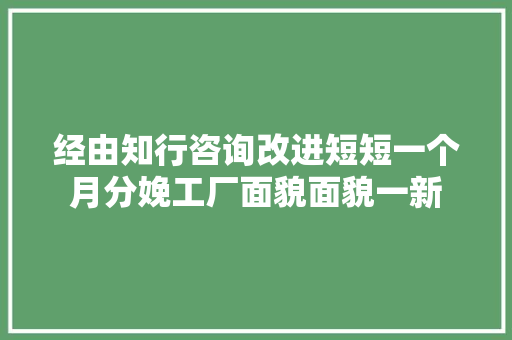 经由知行咨询改进短短一个月分娩工厂面貌面貌一新 汽车知识