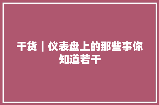 干货｜仪表盘上的那些事你知道若干