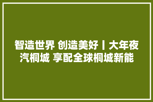 智造世界 创造美好丨大年夜汽桐城 享配全球桐城新能源汽车零部件家当跑出发展加速度