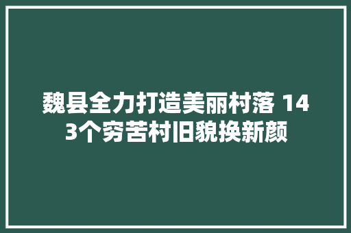 魏县全力打造美丽村落 143个穷苦村旧貌换新颜