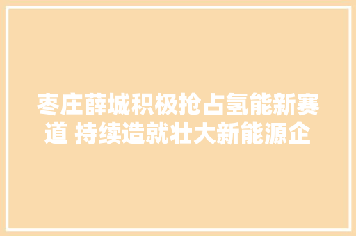枣庄薛城积极抢占氢能新赛道 持续造就壮大新能源企业
