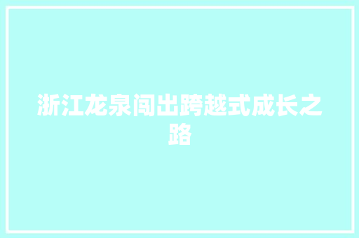 浙江龙泉闯出跨越式成长之路